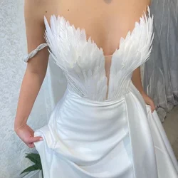White Angel Feather Dress Luxury Design Women Off Shoulder Elegant Long Dress Halloween Christmas Party Evening Wedding Dress
