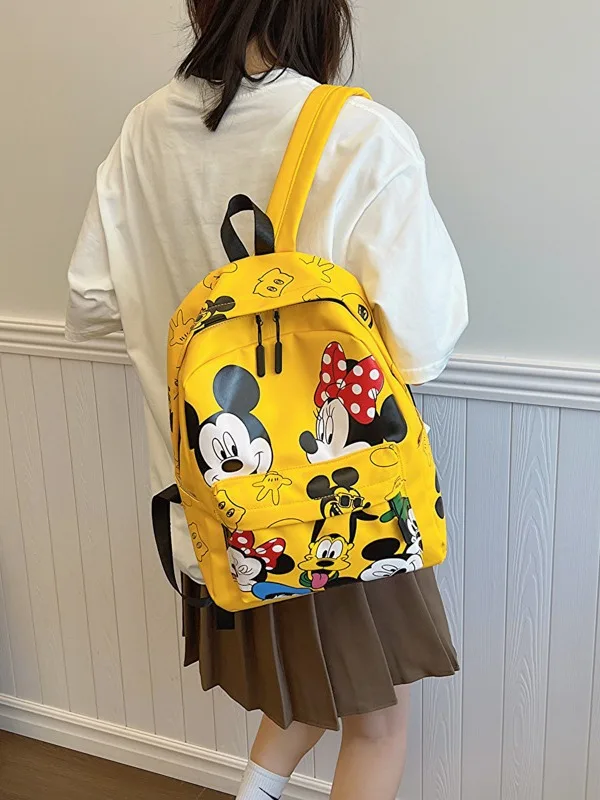 Disney Anime Mickey Women\'s Backpack Classic PU Leather Laptop Bag Children‘s Cartoon Minnie Mouse Large Capacity School Bag