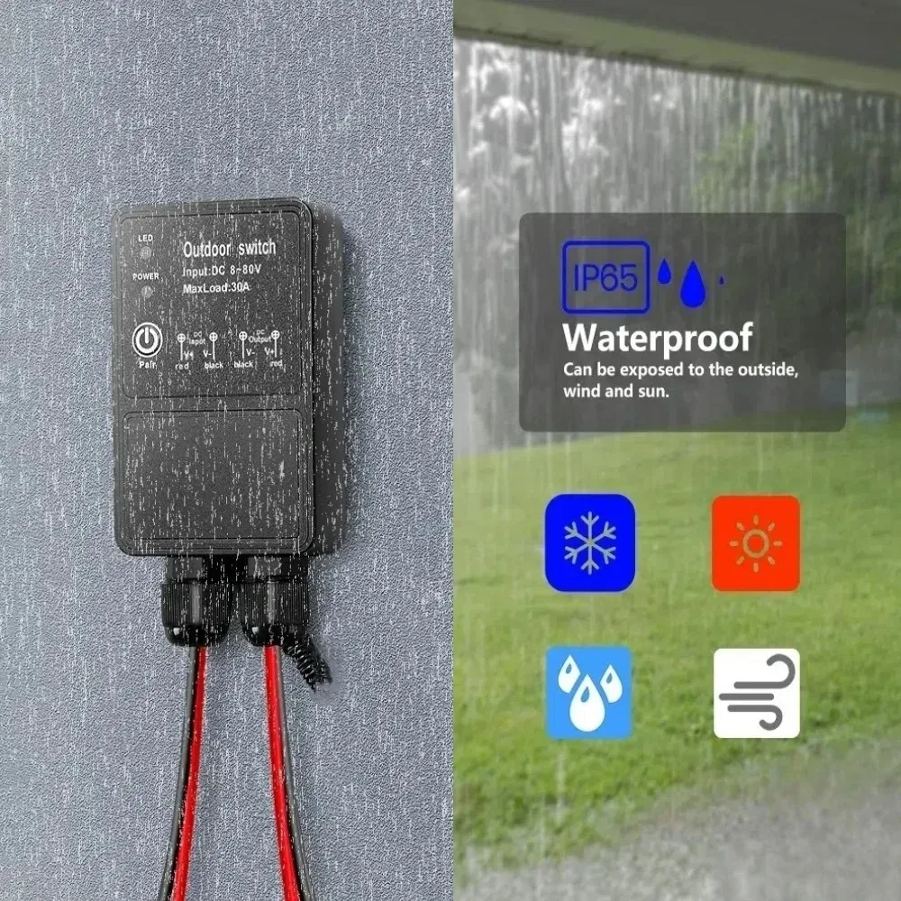 433Mhz Wireless Remote Control Switch DC 12V 24V 36V 48V 72V Outdoor Waterproof 30A Relay Module 100m Control Range for LED Pump