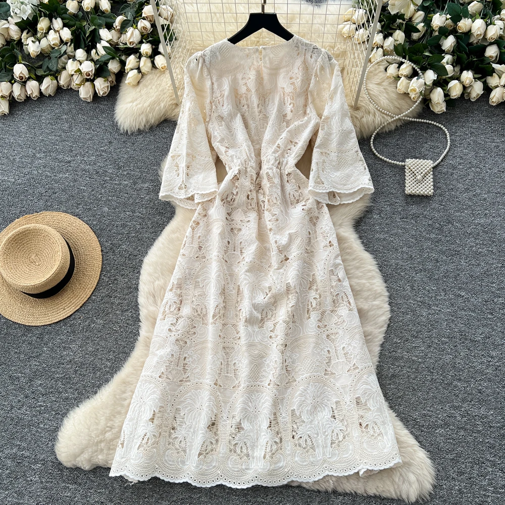 ชุดเดรสแขนสั้นสไตล์วินเทจเก๋ไก๋  ชุดเดรสแฟชั่นเกาหลีสไตล์นางฟ้า  เสื้อผ้าผู้หญิง