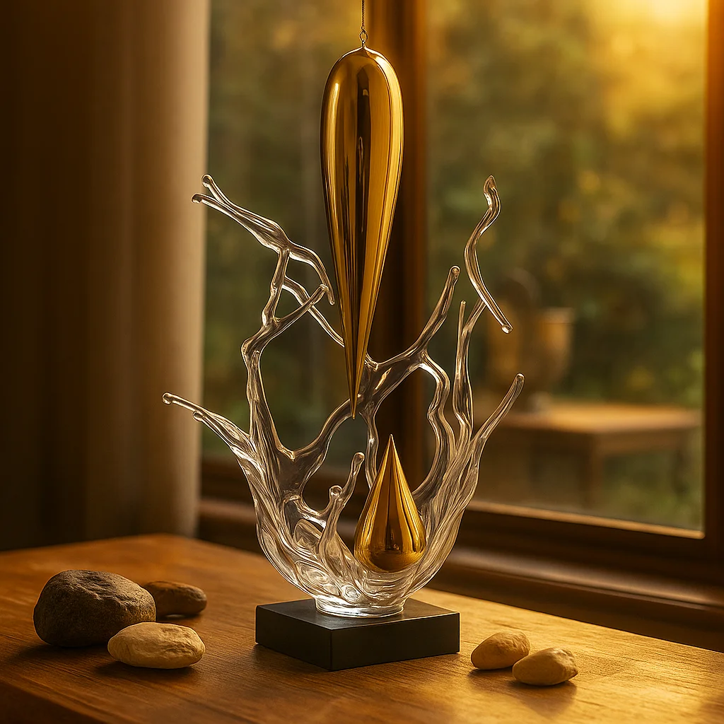 *#Q  Resin Art Sculpture Golden Droplet Transparent Branch Hand-painted Decorative Ornament for Home Office Art&