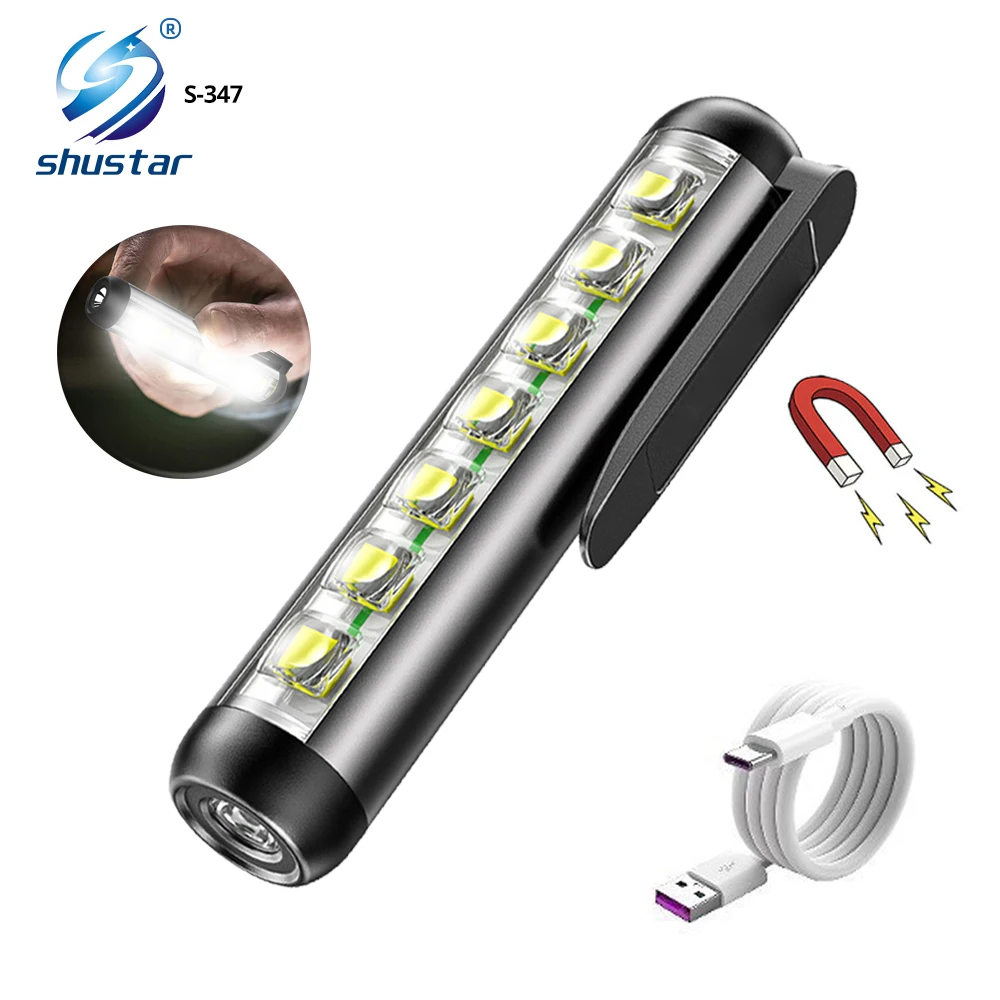 USB Rechargeable LED Flashlight Mini Work Light Professional Medical Torch with Clip Magnet Lantern Suitable for Doctors, Home