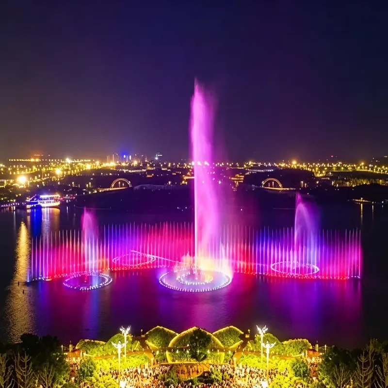 Outdoor Lake Pond Decoration Floating Type Programmable Control Dynamic Water Dance RGB Color Changing Light Music Fountain