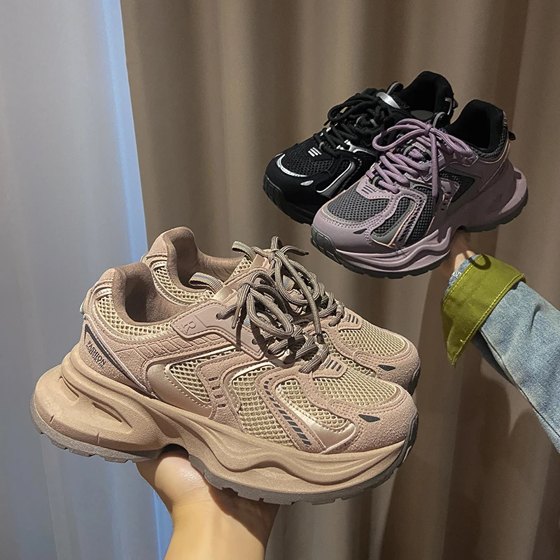 Nuove scarpe da ginnastica da donna scarpe vulcanizzate coreano femminile nero rosa piattaforma suola spessa scarpe Casual da corsa scarpe da tennis