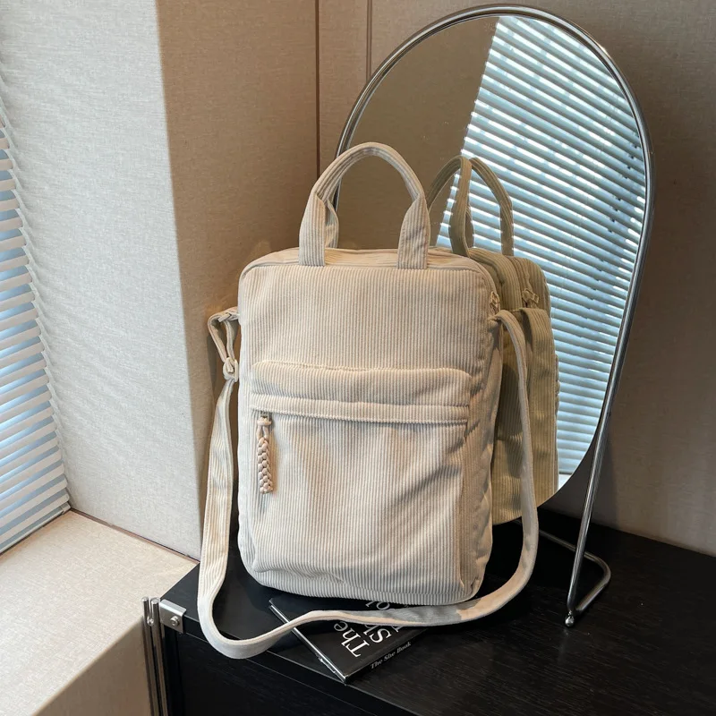 Multifunctional Corduroy Tablet Storage Bag With Top Handle And Vertical Compartment Can Hold 15inch Tablet Crossbody Bag