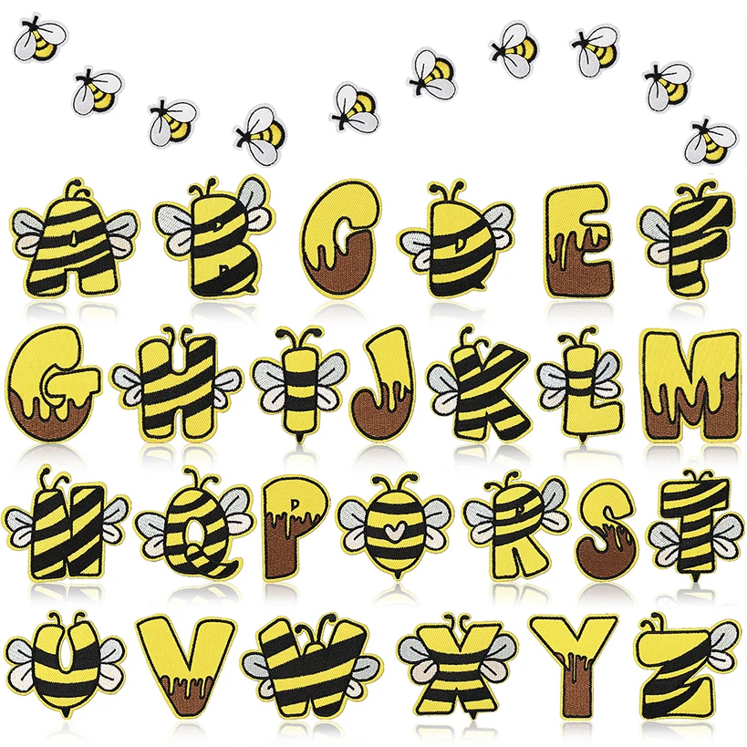 

Bee Patches Iron on Letters A to Z Heat Transfer Iron Patches Cute Alphabets Embroidered Cloth Patches Crafts Decoration