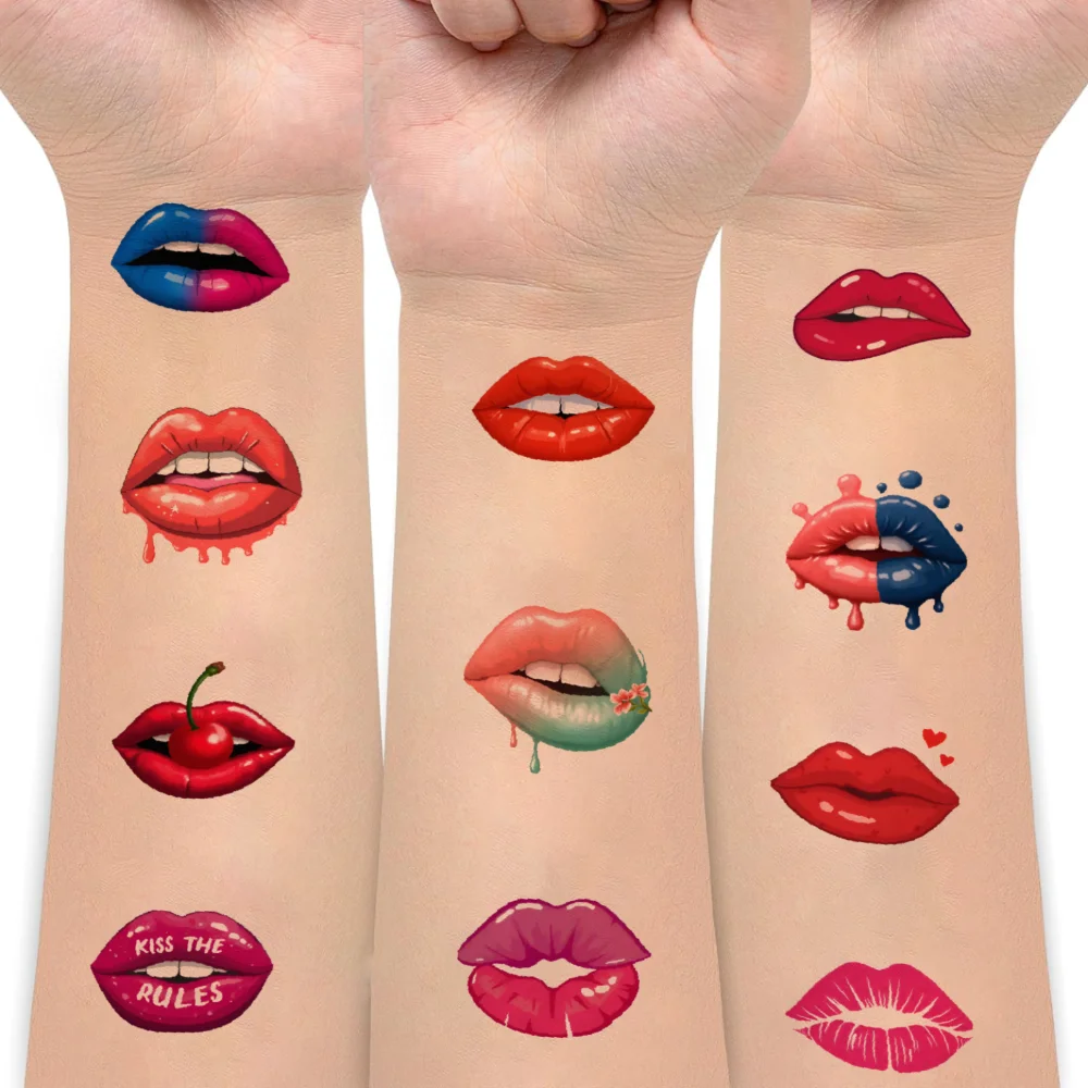 

108pcs Temporary Tattoo Kiss Designs Cartoon Lips Stickers Temporary Tattoo Stickers For Arms Cheeks Women