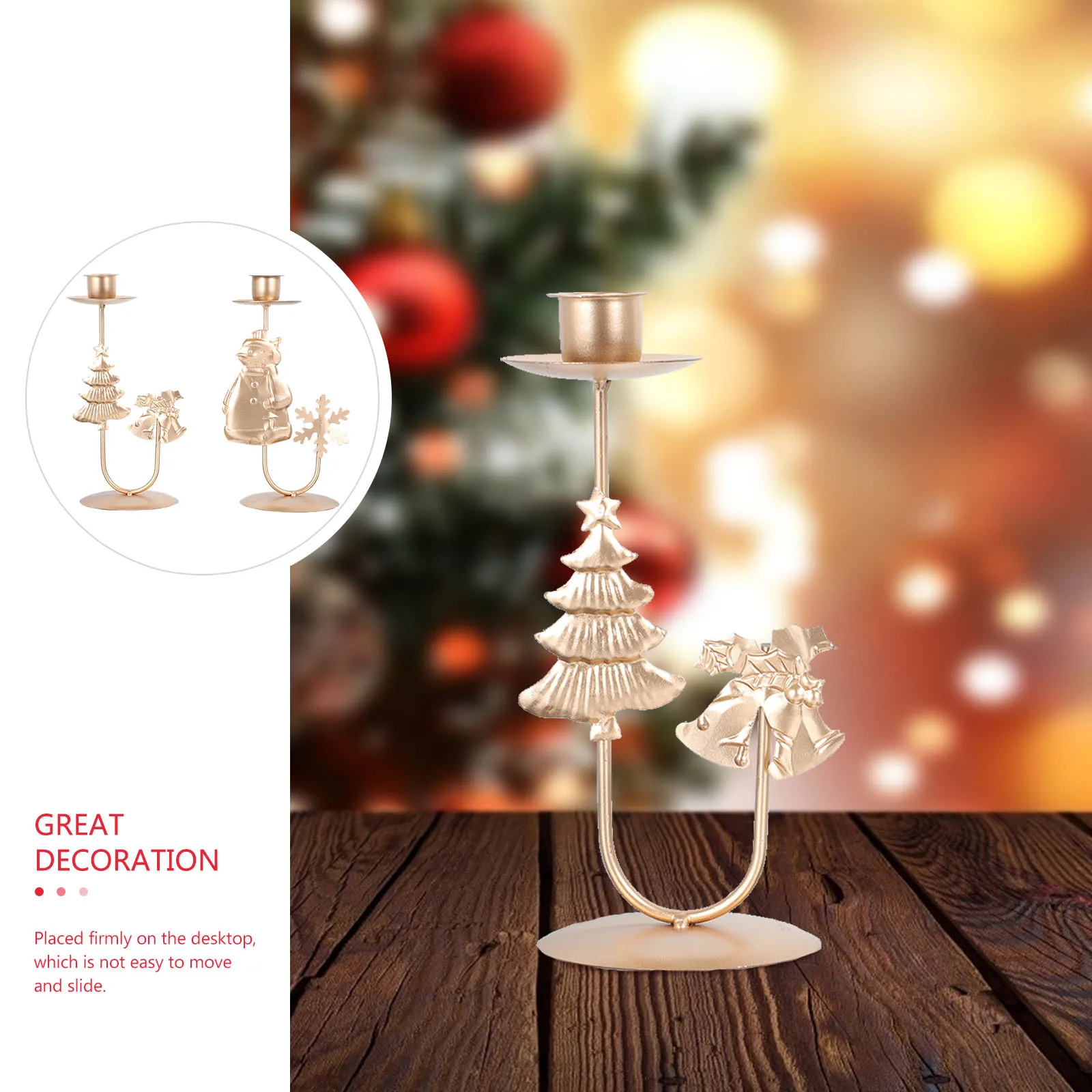 

2Pcs Christmas Holder Iron Art Candlestick Desktop Ornament for Parties Christmas Holder Iron Art Candlestick
