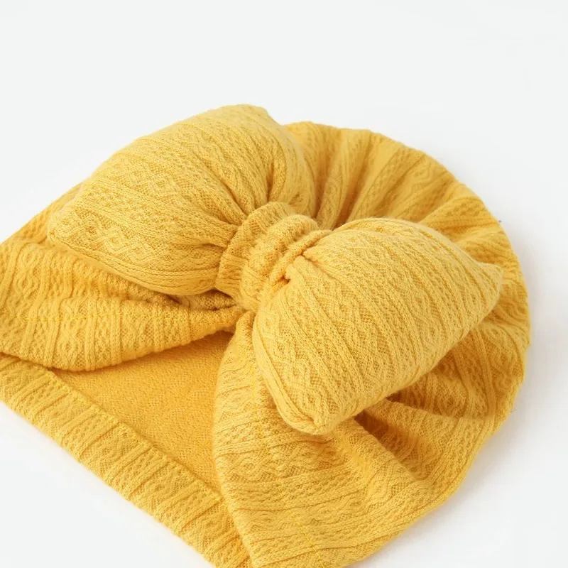 Gorro de punto con lazo para bebé, turbante suave de Color sólido para recién nacido, gorros de punto, envolturas para la cabeza