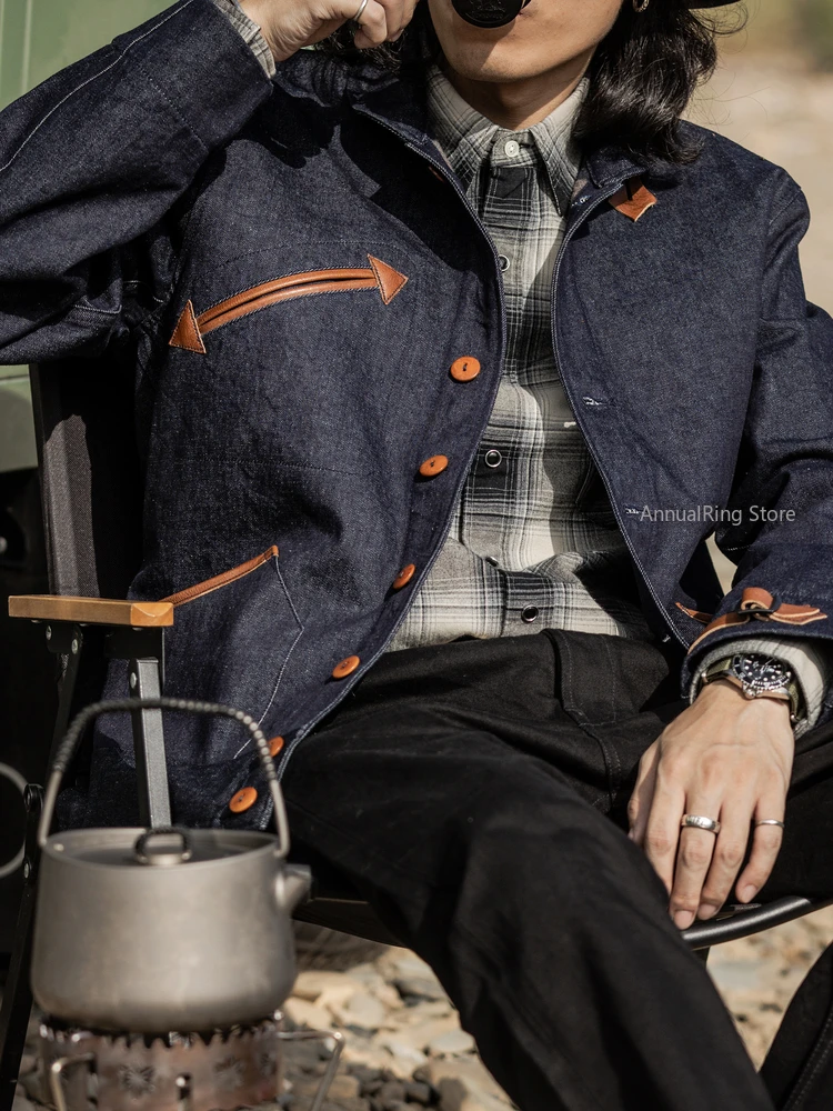 Red Tornado Denim Western Railway Contractor Jacket Vintage Workwear Men's Wool-Blend Blanket Lined Shawl Collar Coat