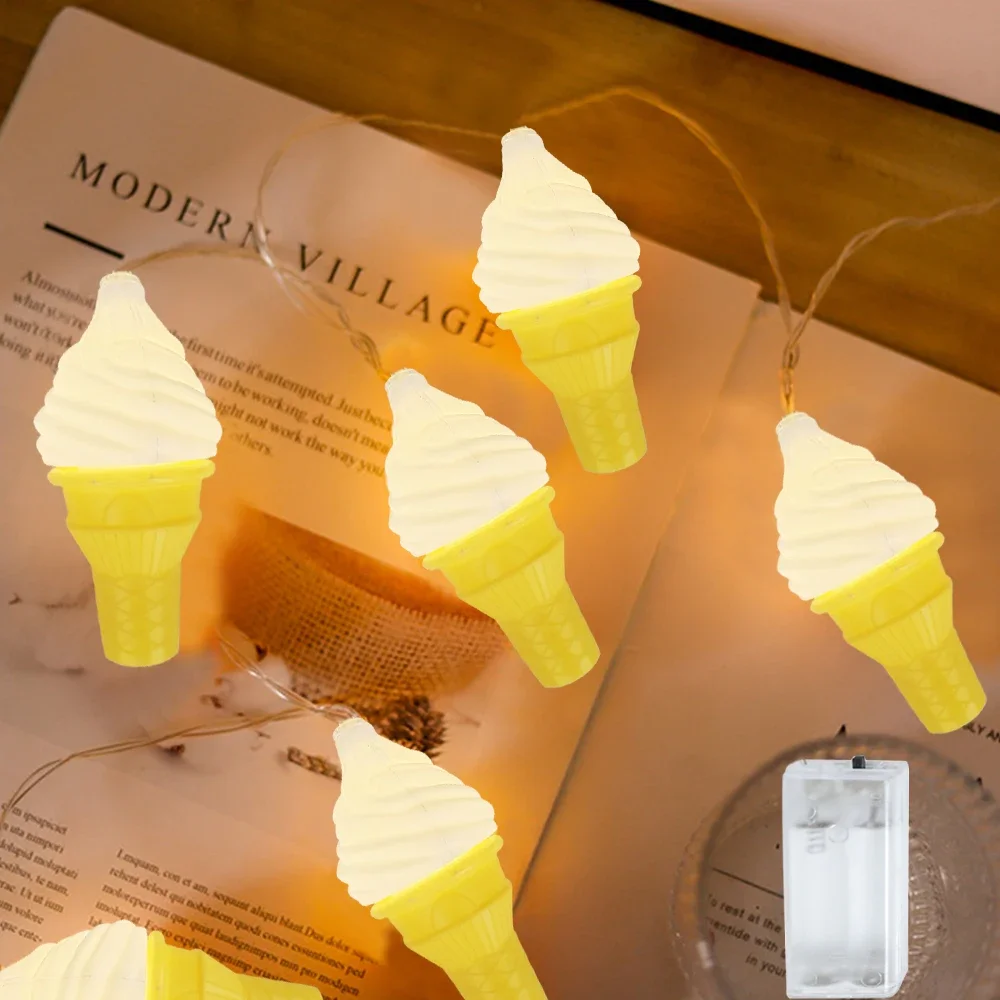 1pc luzes da corda do sorvete, 10led alimentado por bateria luzes de fadas festa em casa, decoração das atividades do feriado sem bateria