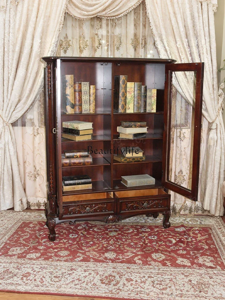 

yj19 Solid Wood Living Room Mid-century Style Bookcase Vintage Display Storage Cabinet