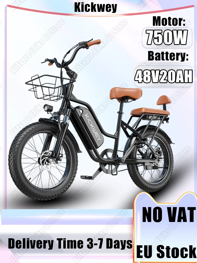 AliExpress NONE LD20 Electric Bike 750W Powerful Motor 48V20AH Removable Battery Adult City E-bike 20*3.0-in Fat Tire Two Seat Electric Bicycle