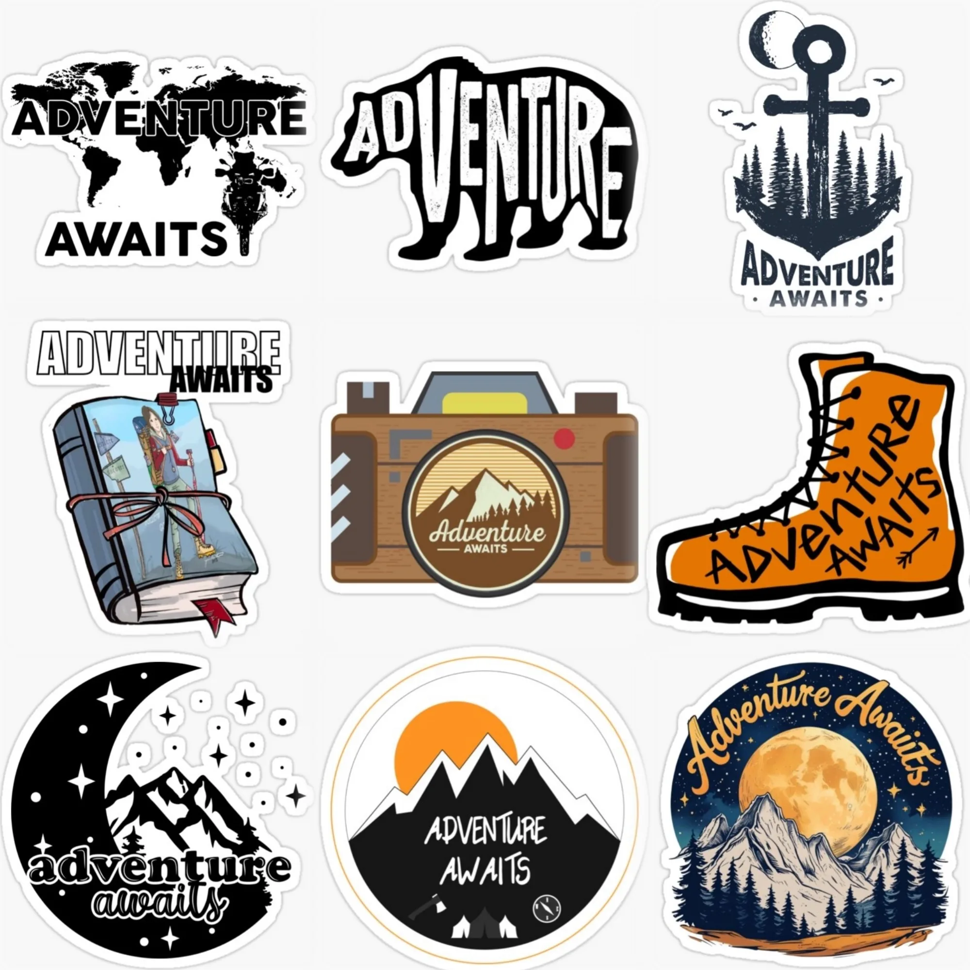 

Adventure Awaits Travel Mountain Creative PVC Sticker for Decorate Car Van Motorcycle Fridge Helmet Bumper Decal Accessories