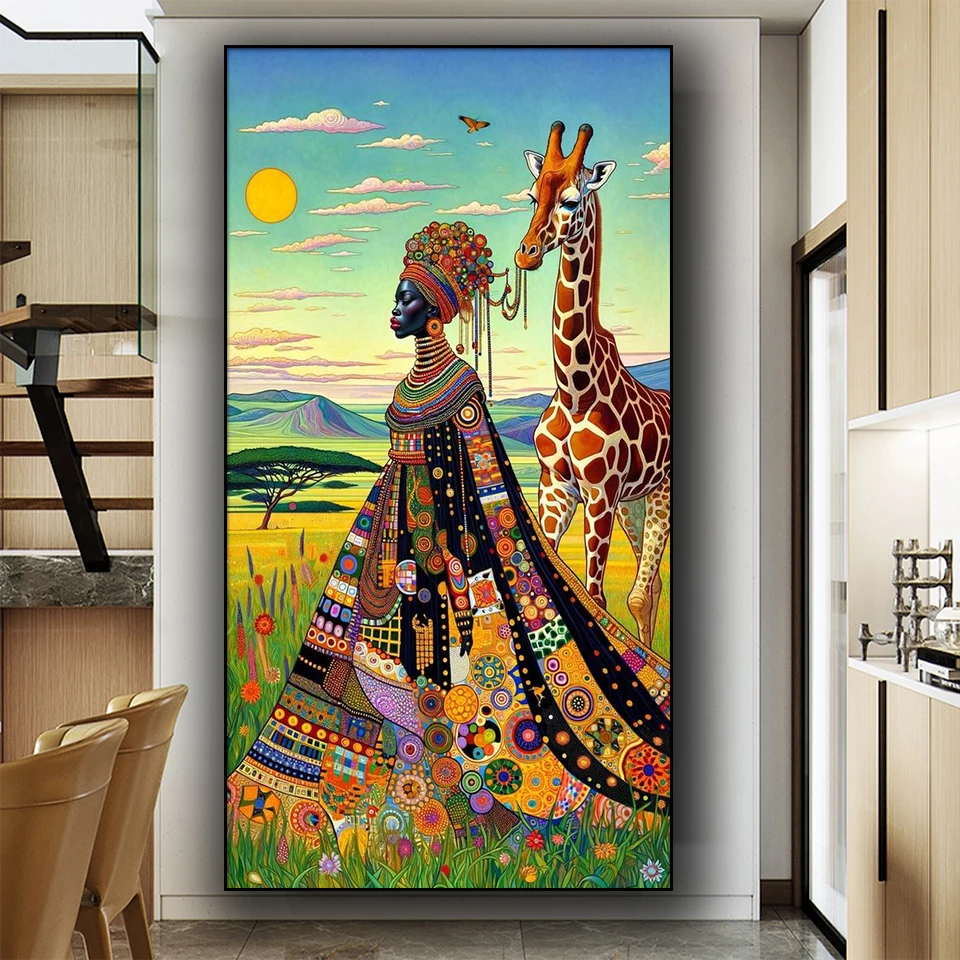 Gustav Klimt African woman And giraffe Diamond Painting Jewelry cross stitch Diy diamond art Mosaic landscape Home decoration