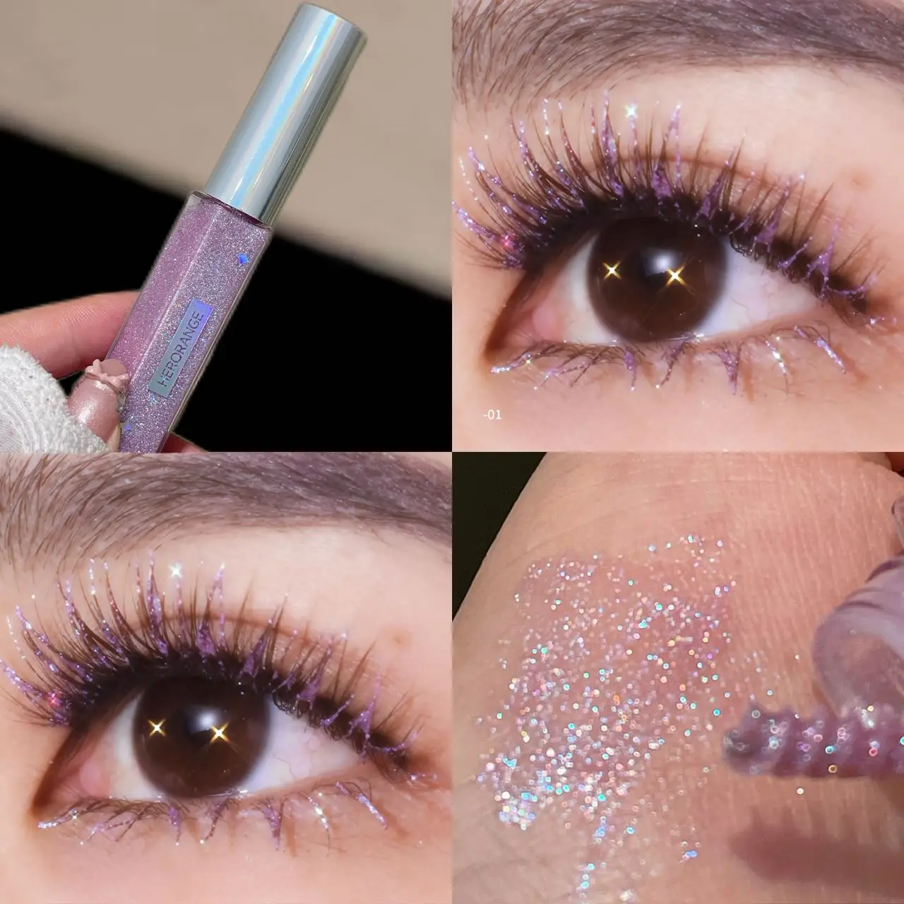 Herorange Colored Mascara Diamond Dust Non-Smudge Non-Stain Lengthening Volumizing Curling Glitter Lashes