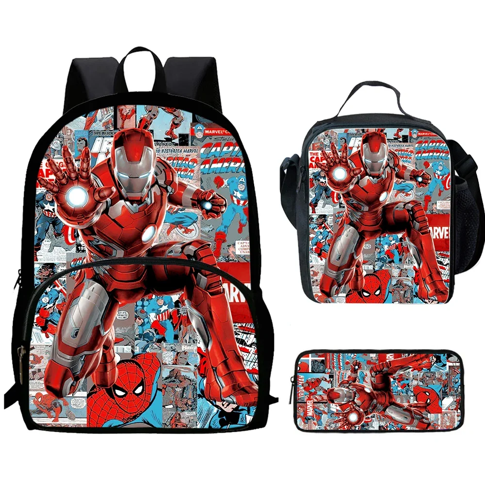 Cartoon Superhero Child Backpack with Front Pocket,Lunch Bags,Pencil Bags for Aged 5-10,School Bags for Boys Girls Best Gift