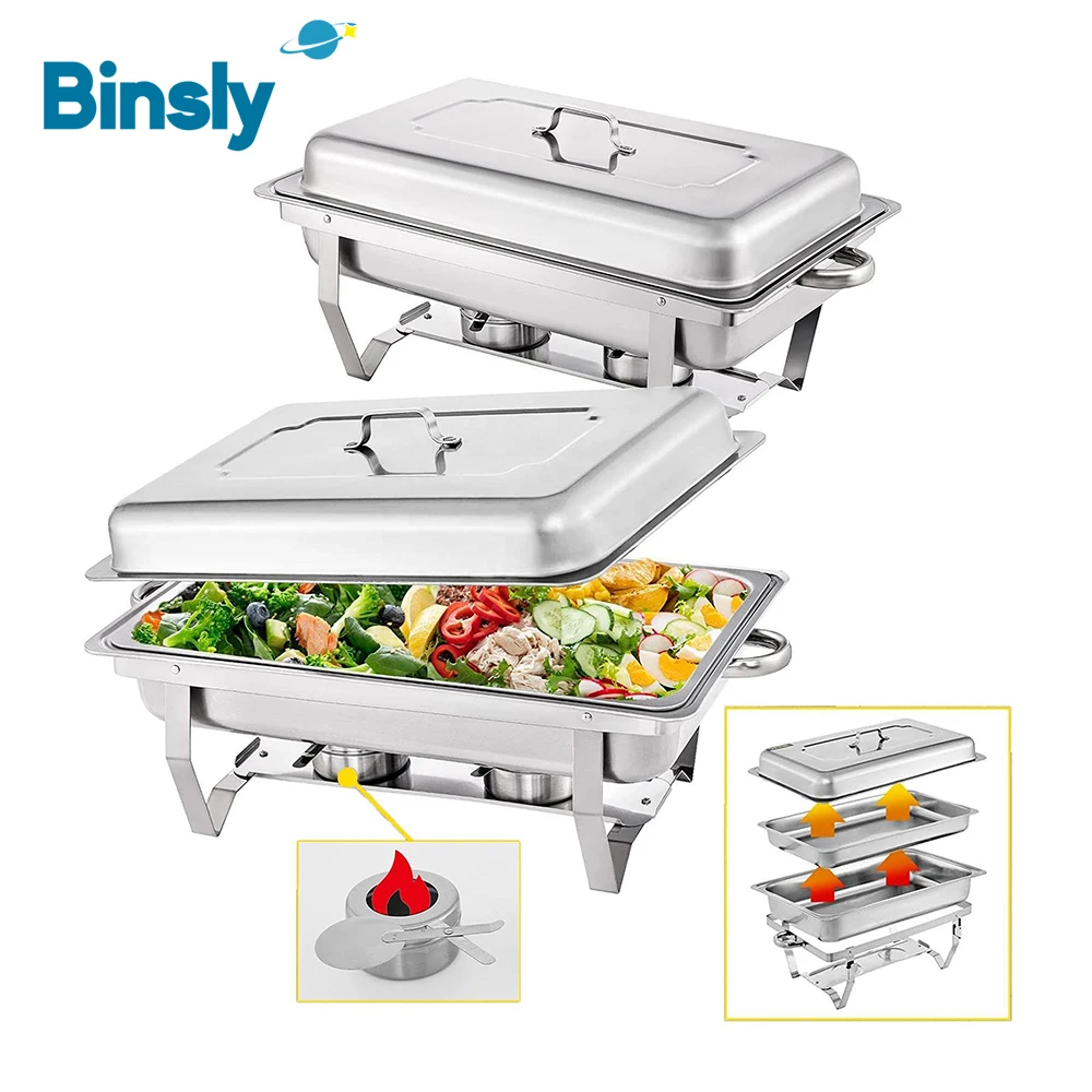 Rectangular Stainless Steel Chafing Dish Buffet Set Food Warmer Stove for Catering 11L Large Capacity Food Serving Equipment