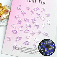 50PCS Transparent Resin Moon Cloud Nail Art Charms with White Purple Sparkling Four-pointed Star Nail Decoration DIY Nail Crafts