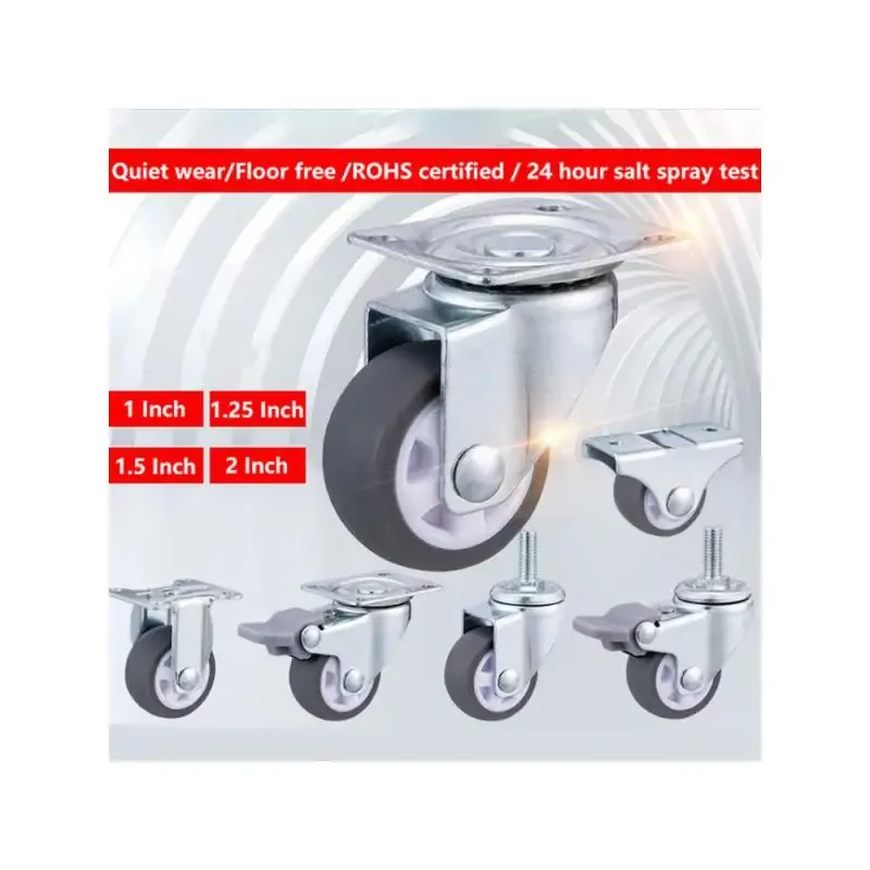 4 Packs 1.25 Inch Gray TPE Screw Caster Plate Fixation Universal Silent Wheel Diameter 32mm for Household Furniture Casters