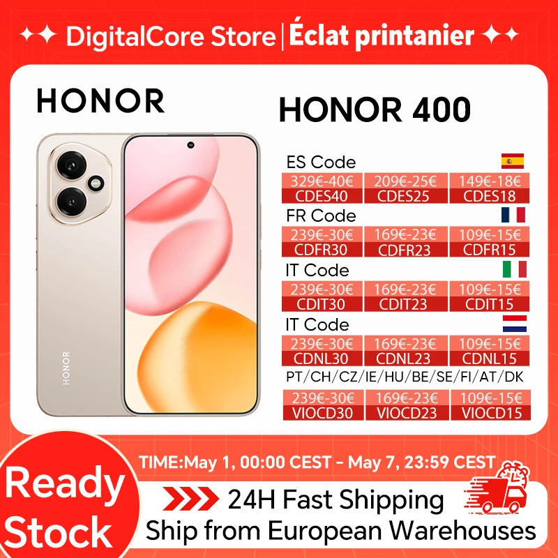 Version Globale HONOR 400 Smartphone 5G Snapdragon 7 Gen 3 Appareil Photo IA 200MP Écran AMOLED 6,55'' 5300mAh 66W SuperCharge