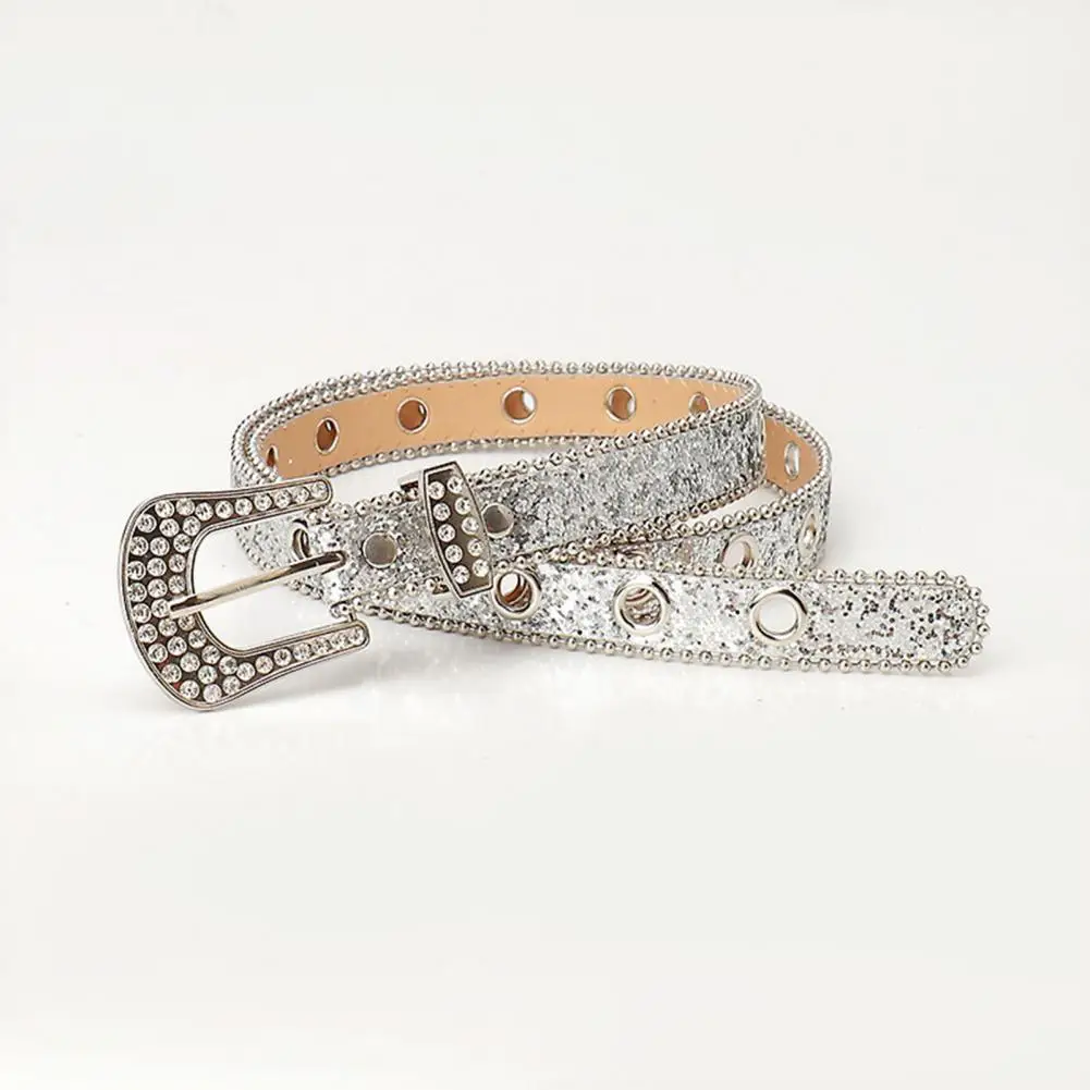 Ceinture de style de rue avec biscuits pour femme, longueur réglable, paillettes scintillantes, ceinture en cuir 216.239., ceinture de rue