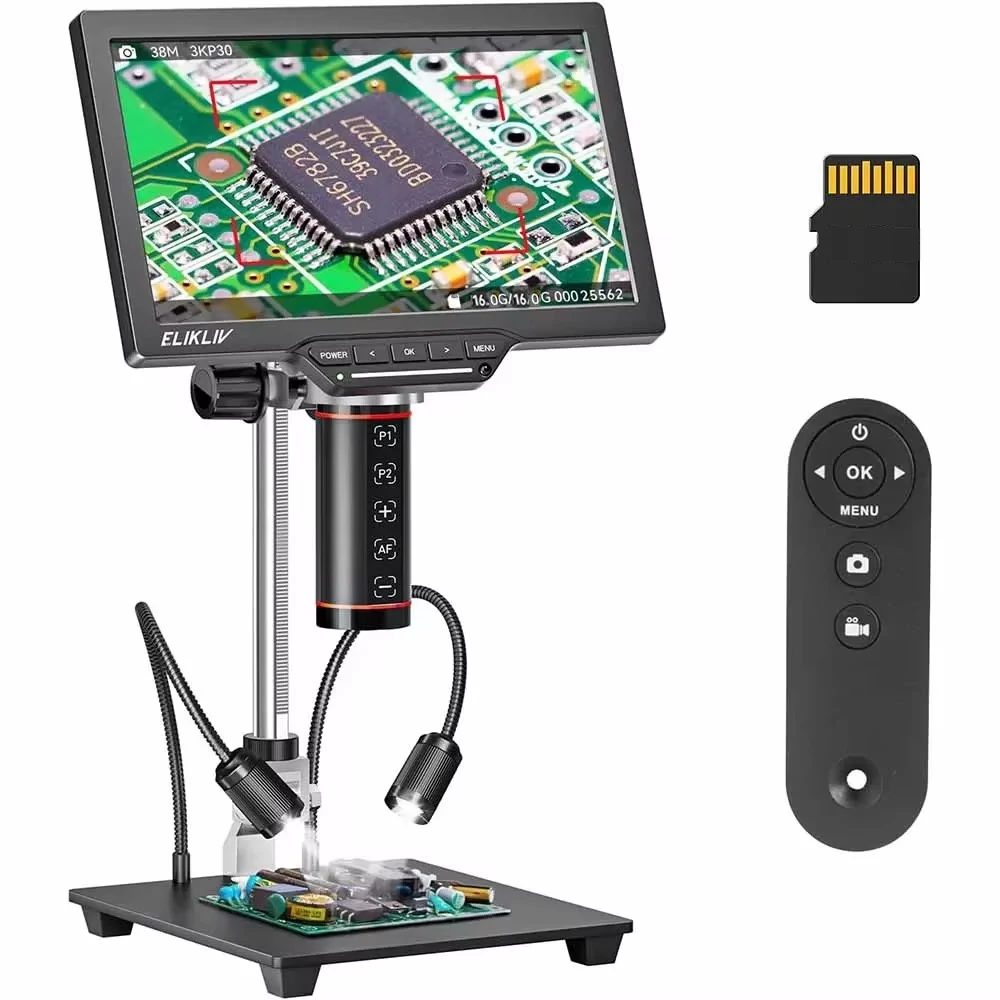 Elikliv EM3K-AF Max 10.1'' 2000X Autofocus Digital Microscope 3K HDMI Soldering Microscope for Electronics Repair with 10