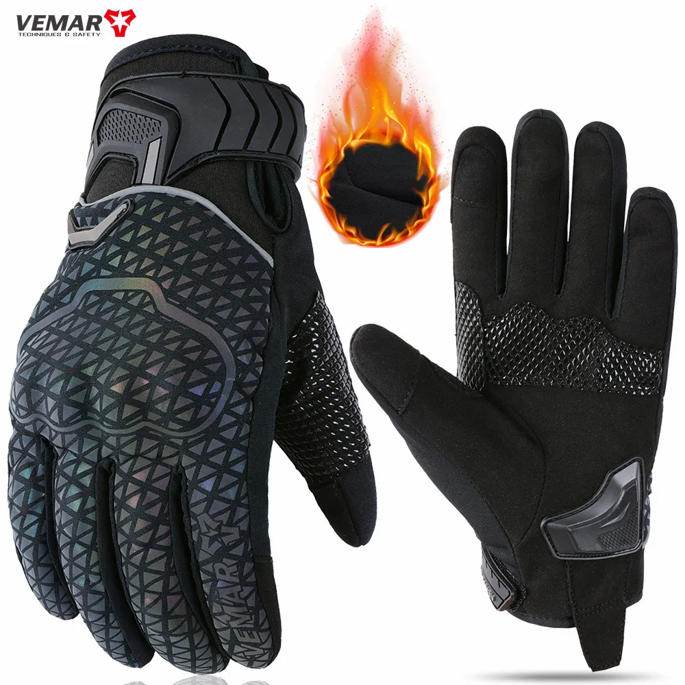 VEMAR Motorcycle Winter Gloves Men Women Windproof Warm Guantes Moto Touch Screen Reflective Outdoor Bike Riding Protective