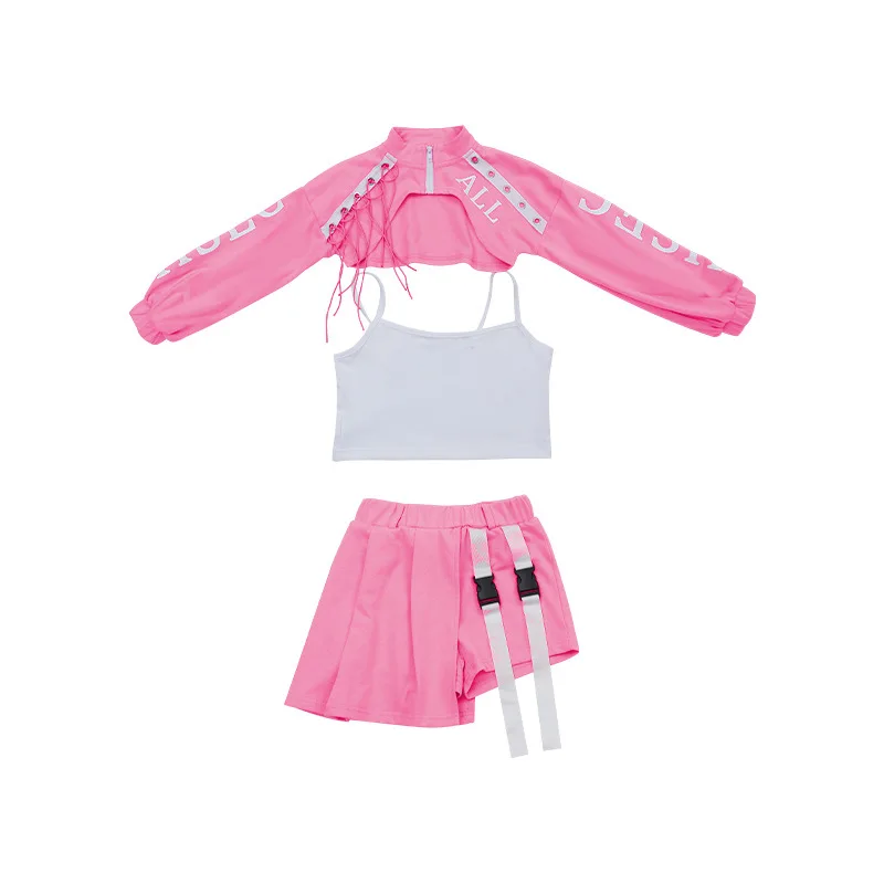 Strój do tańca jazzowego dla dziewczynki, kostium do tańca hip-hopowego, jazzowego, kpop dla dzieci, różowy strój, zestawy ubrań streetwear