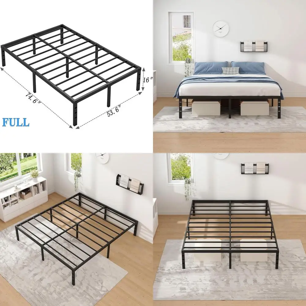 

16-дюймовая черная металлическая кровать усиленной конструкции с местом для хранения, простая сборка, не требует пружинного блока.