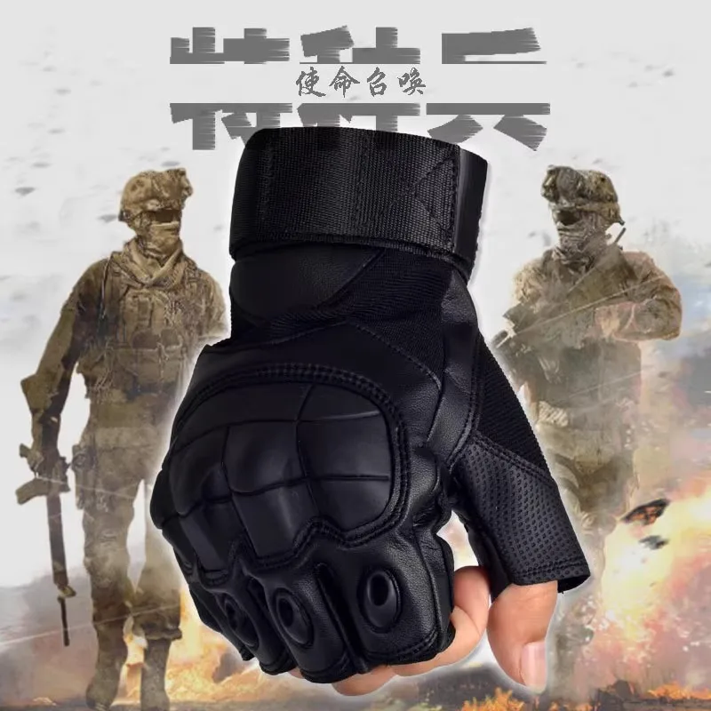 

PU Leather Motorcycle Tactical Half Finger Gloves Airsoft Combat Shooting Hunting Paintball Outdoor Work Fingerless Motorbike