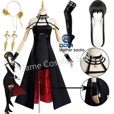 Anime Yor Forger Cosplay costume bandeau boucles d'oreilles bas en cuir perruque robe ensemble complet pour Halloween carnaval fête Comic Con