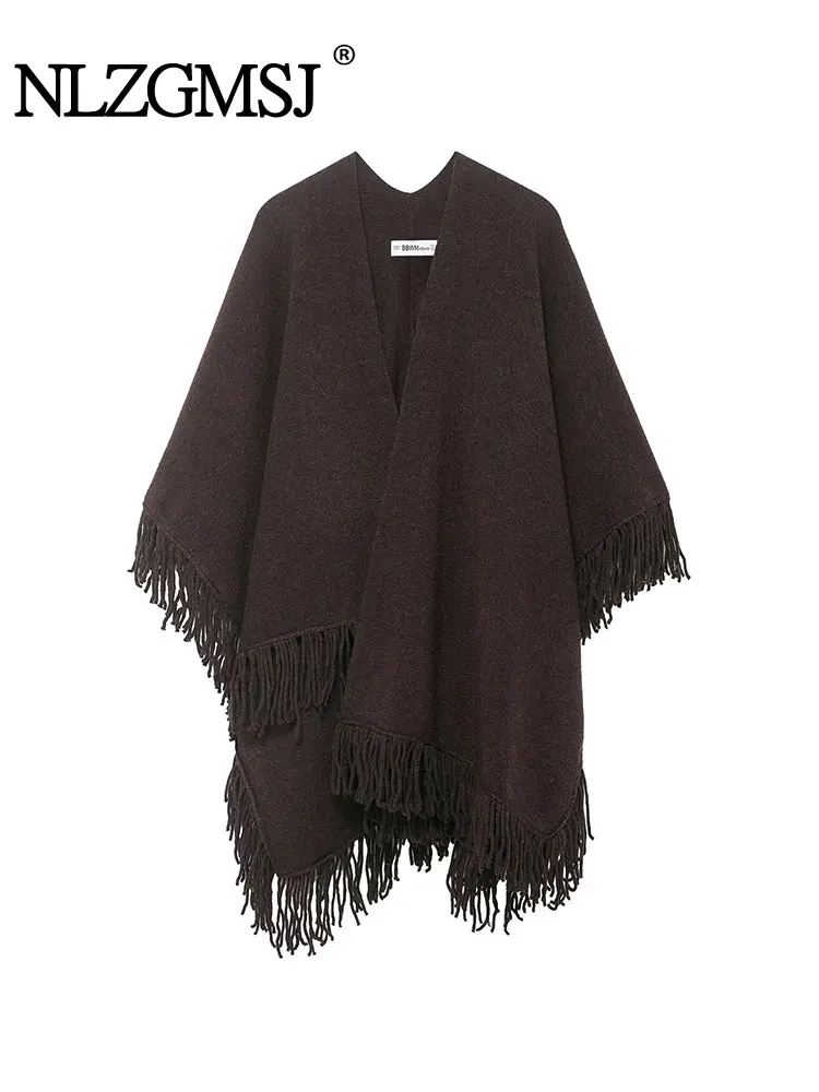 

NLZGMSJ 2025 Autumn Tassel Knitted Cloak Jackets for Women New In Cape Coat Streetwear Casual Poncho Jacket New Outerwear ﻿