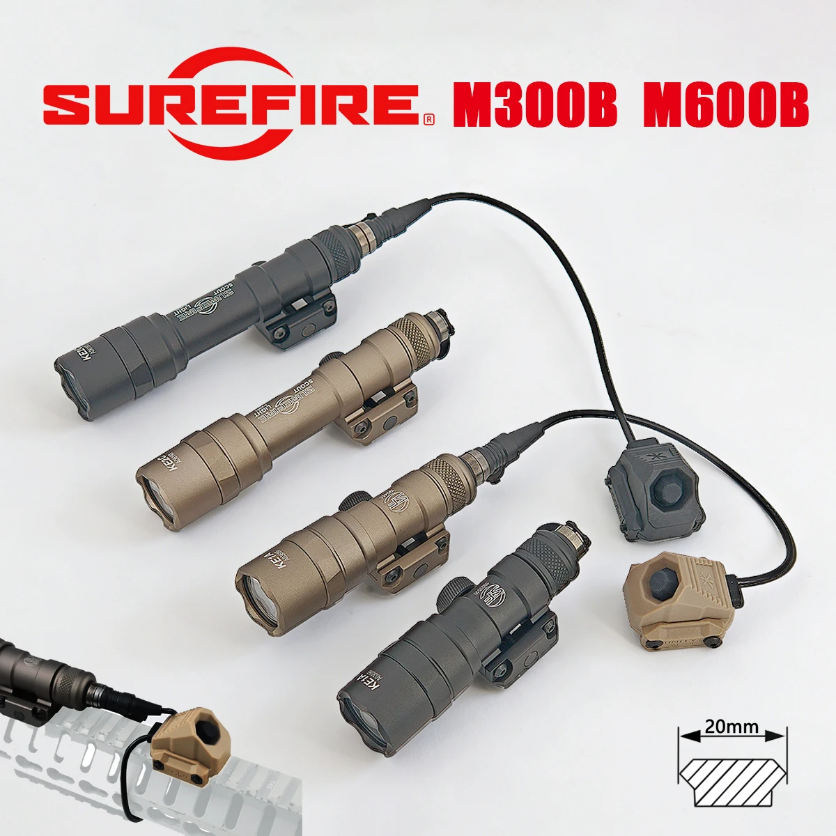 

Тактический фонарь Surefire M300B M600B с двойным дистанционным выключателем AXON, совместимый с 20-мм рельсами, светодиодный фонарь M600 LED Scout Light