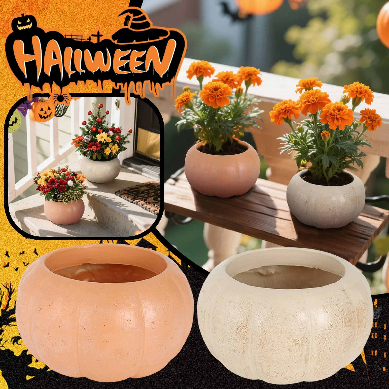 Flower Pot Plant Pot Halloween Decorative Planter Pot Planter Pumpkin Style Flower Festive Decorative Plant Halloween Party Home