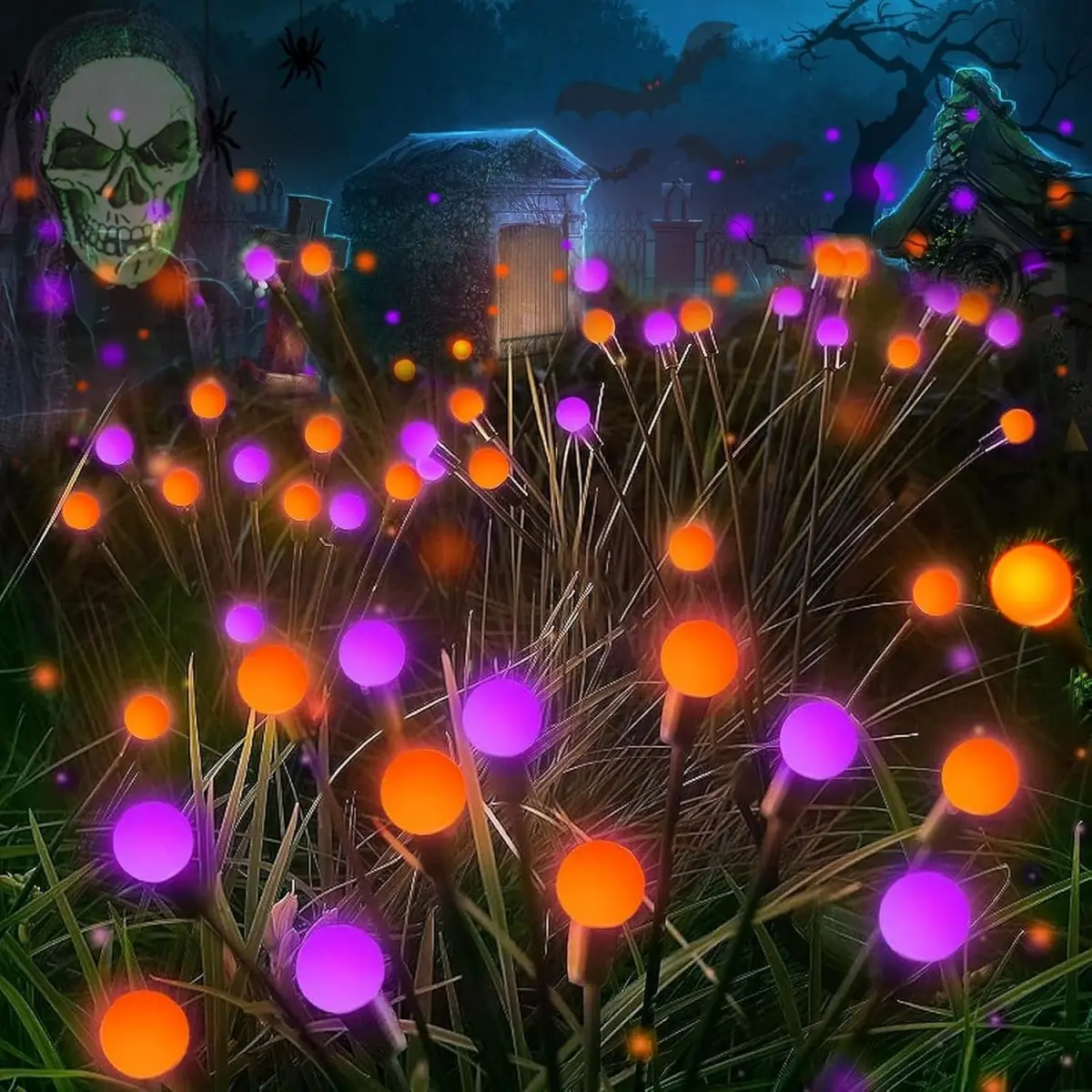 

1/2pcs 10LED Solar Firefly Garden Light Sway by Wind Waterproof Stake Lights With 2 Modes For Home Garden Horror Halloween Decor