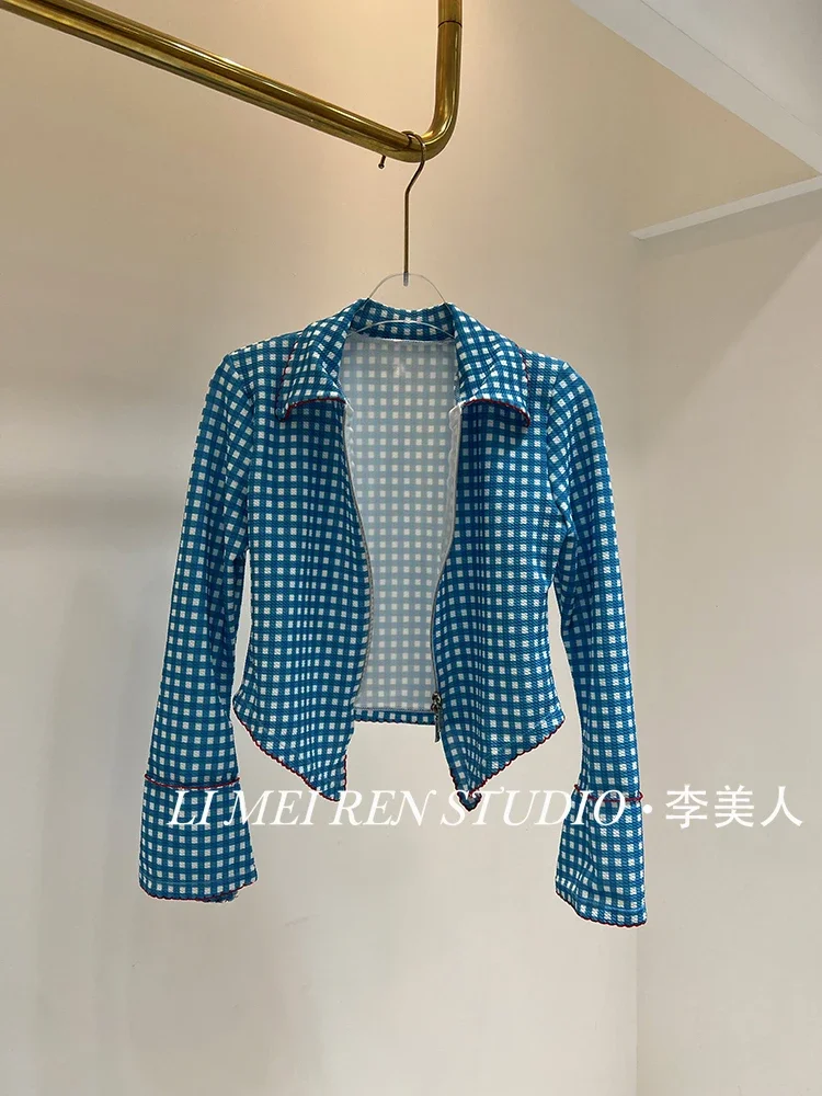 New fashion versatile camisole vest, blue checkered one-piece swimsuit, women's high-end feel