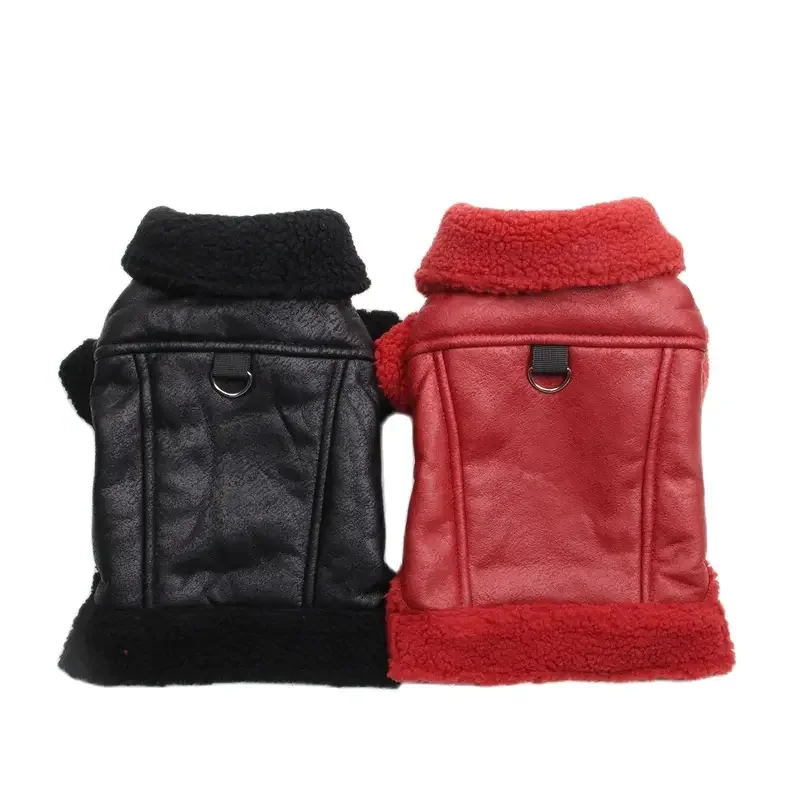 

Winter Dog Coat Jacket Faux Leather Fleece Warm Pet Puppy Warm Clothing Apparel Outfit