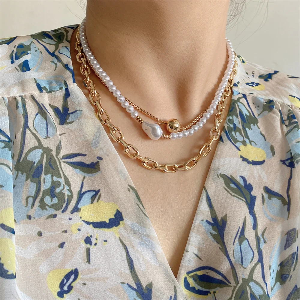 New Arrivals Gold Color Metallic Ball Pearl Strand Layered Necklace For Women Girl Casual Elegant Gorgeous Simple Jewelry