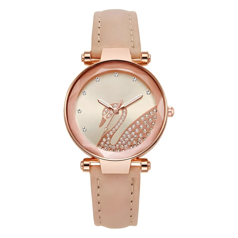 Elegant Women's Heart Shaped Swan Quartz Watch Luxury Leather Strap Female Wristwatch Perfect Gift for Ladies Girls Watches