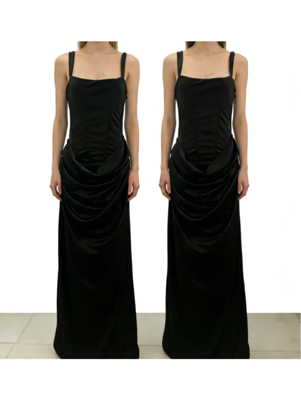 

Новое роскошное однотонное длинное платье без рукавов с квадратным вырезом, облегающее платье двойного назначения для повседневного и банкета, простой темперамент