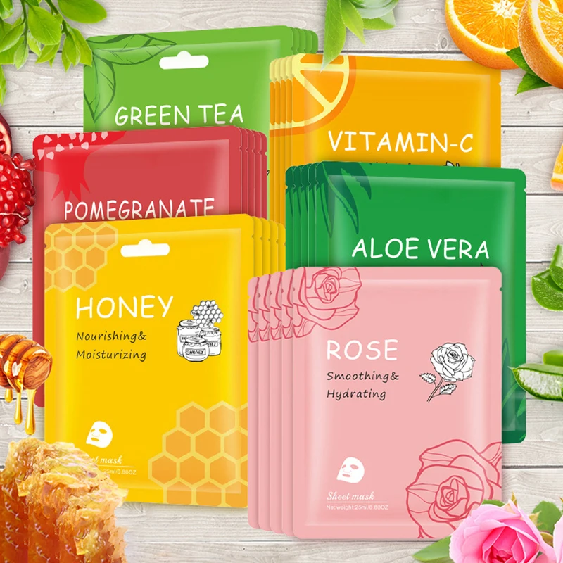 10pcs Vitamin C Facial Masks Beauty Faec Moisturizing Firming Hydrating skincare Rose Honey Aloe Face Mask Skin Care Products