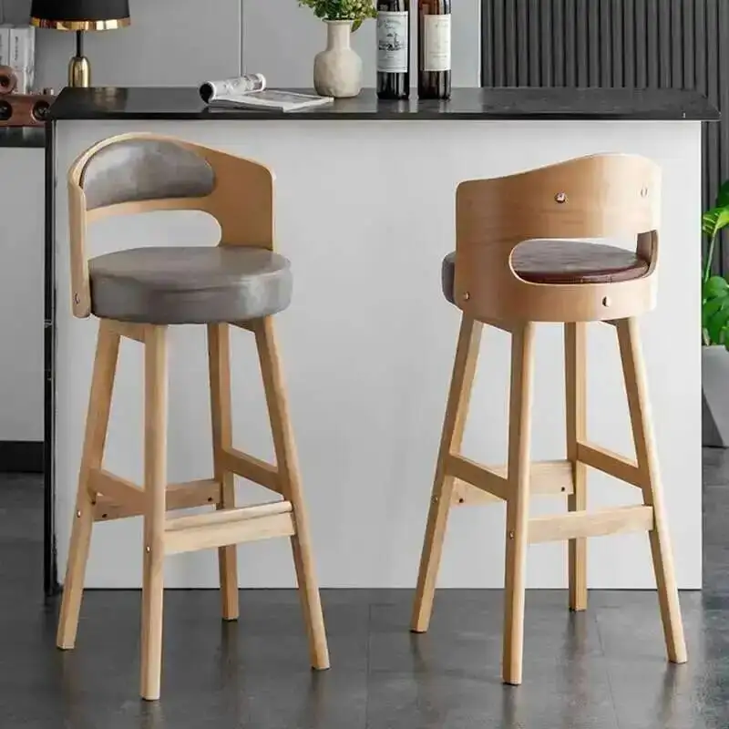 Short Wooden Stool Chairs Back Simple Taburete Luxury Nordic Retro Barbershop Minimalistic Tall Restaurant Kitchen Furniture
