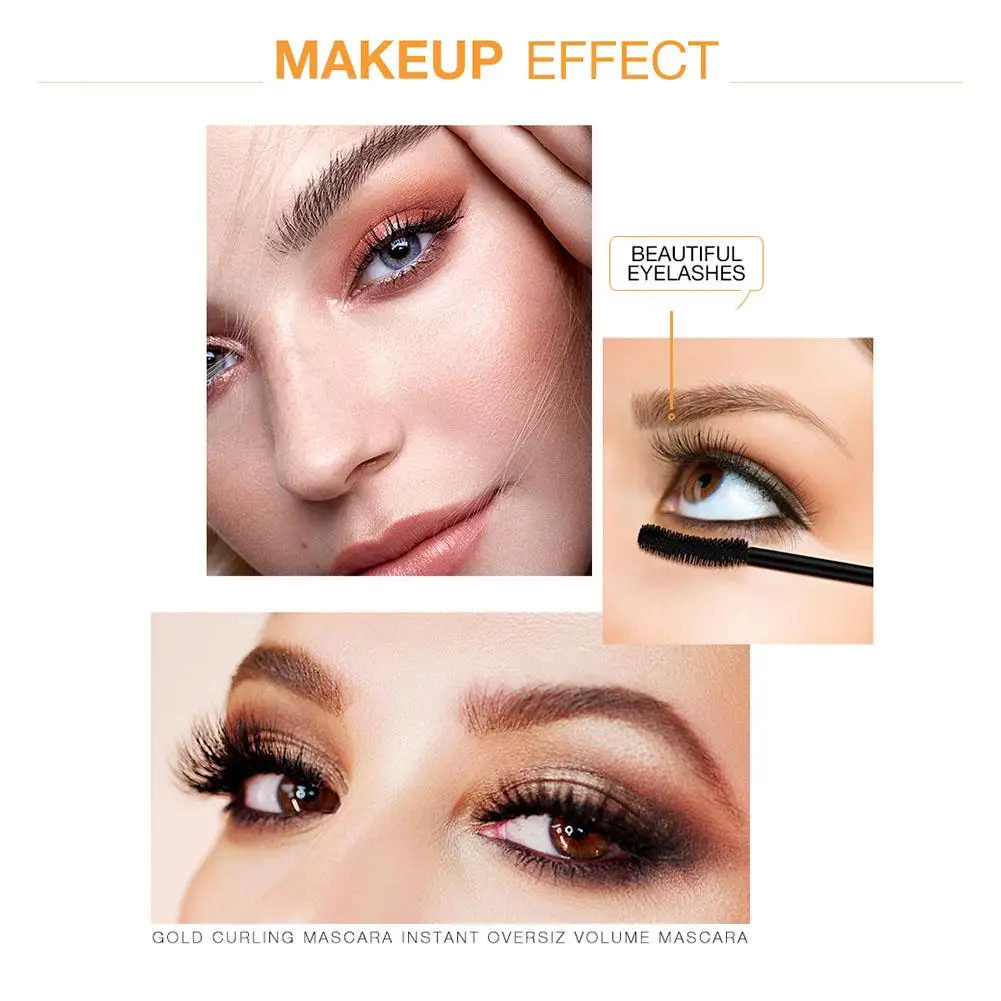 10g 3D Mascara Eyelashes Lengthening Black Lash Extension Makeup Sweatproof Gold Color Curling Mascara Brush Long-wearing B K1B8