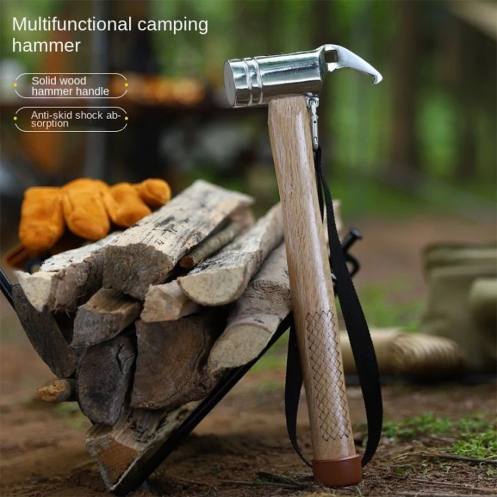 

1Pc Multifunctional Steel Camping Hammer Portable Wood Handle Ground Nail Hammer or 1Pc 30Cm Steel Tent Peg Nails Outdoor Tools