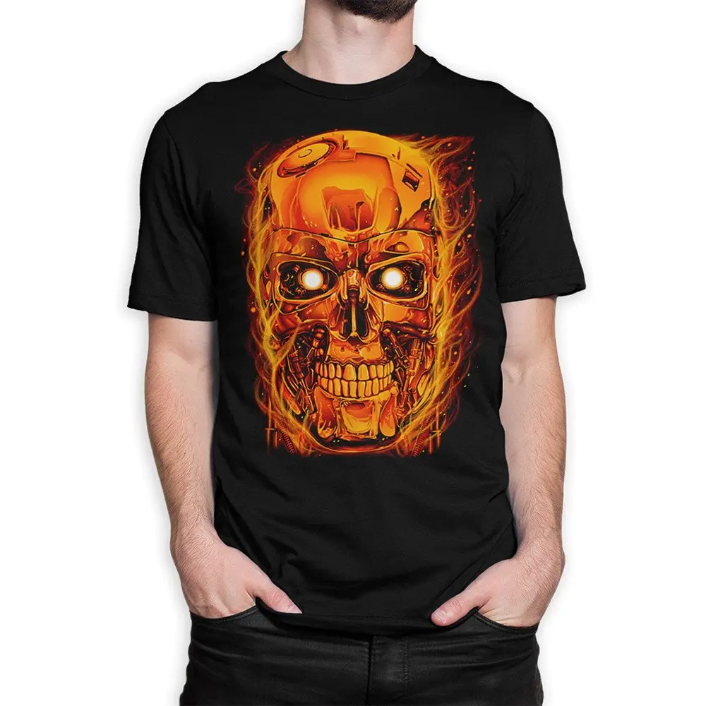 

Summer Hot Selling Movie Terminator T-800 in Fire Printed T-shirt, Men's Round Neck Short Sleeved T-shirt