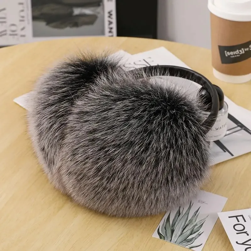 جديد وصول المرأة تقليد الثعلب الفراء غطاء للأذن أفخم حقيقية الثعلب الفراء غطاء للأذنين الشتاء سيدة كبيرة الكريات رقيق غطاء للأذنين الدافئة #2