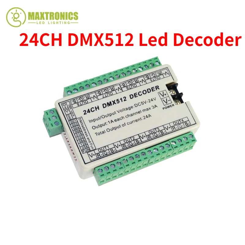 High-Quality DC5-24V 24CH Dmx 512 Led Decoder Controller 1A/CH MAX 3A use for Led Strip Light Led Lamp