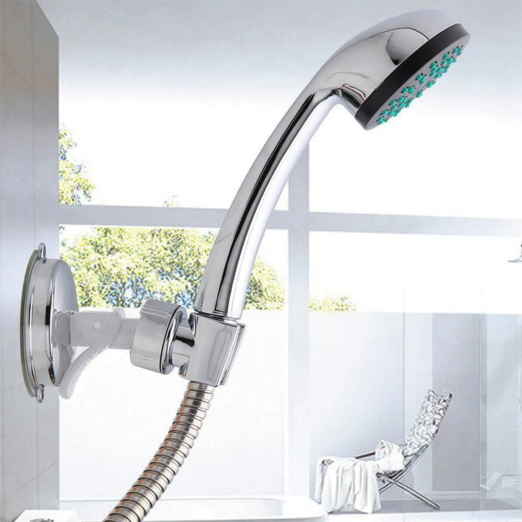 

ABKJ-4X Adjustable Shower Head Holder Bathroom Chrome Wall Mount Strong Suction Handheld Shower Bracket