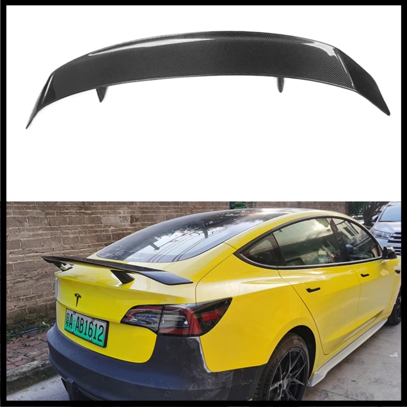 

For Tesla Model 3 2019 2020 2021 2022 2023 REAL CARBON FIBER SPOILER High Quality REAR WING TRUNK LIP Splitters
